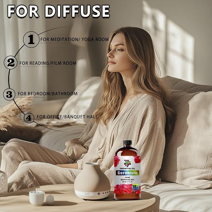Geranium Essential Oil, Geranium Oils, for Diffuser, Skin, Humidifier, DIY Candles, Soap, Yoga, Massage, Gift, Essential Oil, GV77ZF Geranium Fragrance Oil - 16 fl oz (480 ml)