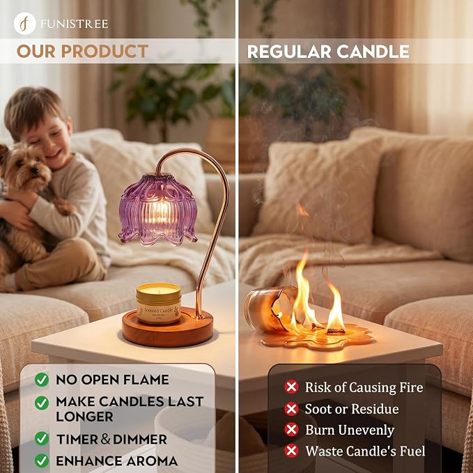 Flower Candle Warmer Lamp Gift Set for Women, Wax Melt Warmer Lamp with Timer & Dimmer, Self Care Spa Basket with Tumbler, Rose Bath Salt, Scented Candle, Soap, Christmas Birthday Gifts for Mom Her