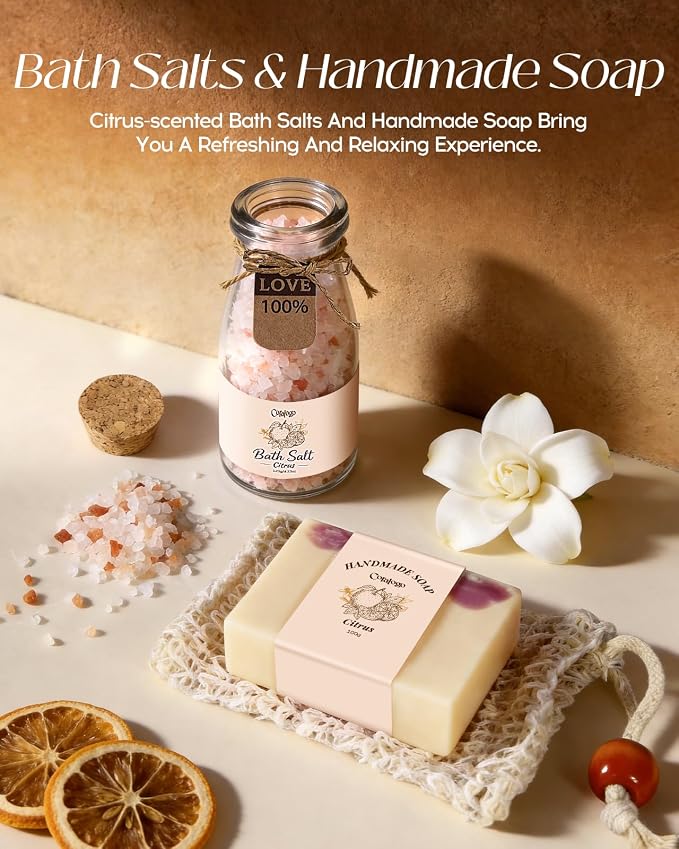 Spa Gift Basket for Women - Natural Pampering Package Citrus Jasmine Scent Bath and Body Works Selfcare Relaxing Thinking of You Birthday Get Well Soon Gift Set for Wife Mom Girlfriend Her