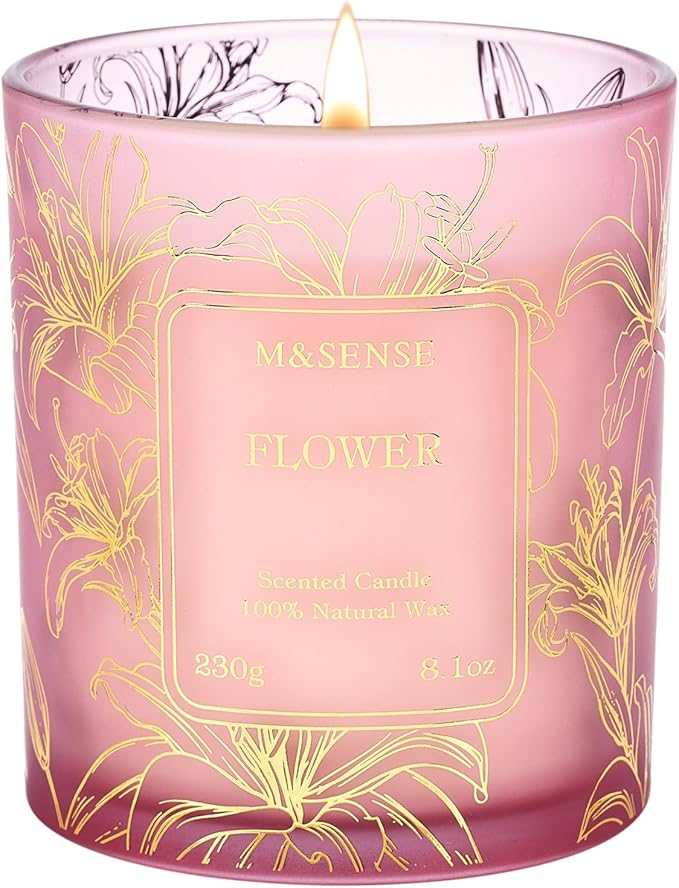 M&SENSE Floral Scented Natural Soy Candles, Romantic Flower Stress Relief Aromatherapy Candle for Women, 8.1oz 42-Hour Non Toxic Natural Candle Gifts for Women