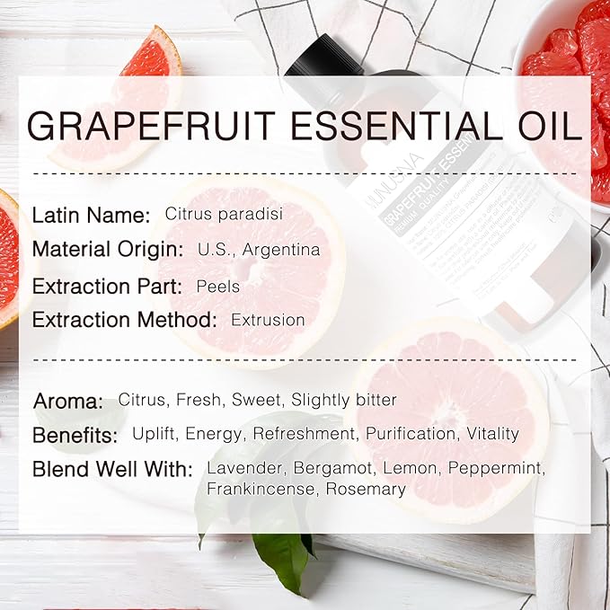 Grapefruit Essential Oil 100ML, 100% Pure and Natural Grapefruit Oil Aromatherapy Oil for Diffuser, Skin & Hair Care, Massage, Yoga, Home, Soap and Candle Making