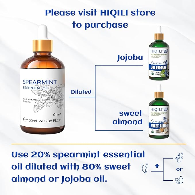 HIQILI 100ML Spearmint Oil for Skin Care, Facial, Can be Added to Lotions, CreamsTreatment Grade - 3.38 Fl Oz