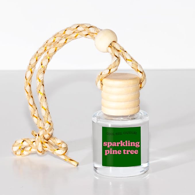 COOLGIRLCANDLES Sparkling Pine Tree Car Hanging Fragrance Oil Diffuser for Essential Oils, Automobile Aromatherapy, Long Lasting Car Diffuser Bottle