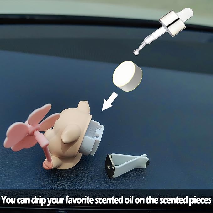 Cute Car Air Freshener Vent Clips, 3D Animal with Mini Fan Diffuser Vent Clip, Air Conditioning Decoration Car Accessories for Women and Men
