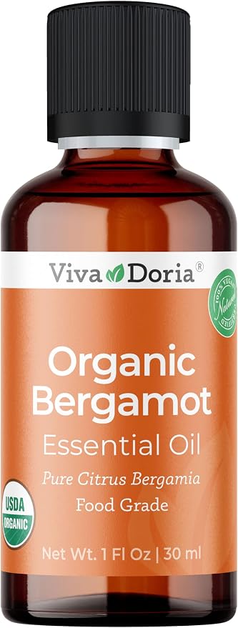 Viva Doria Bergamot Essential Oil, USDA, Certified Organic Bergamot Oil, 100% Pure, Natural Essential Oil, Undiluted, for Aromatherapy | Food Grade, 30 mL (1 Fluid Ounce)