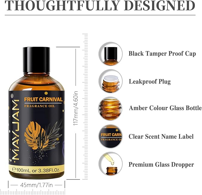 Fruit Carnival Fragrance Oil Essential Oil, MAYJAM 3.38FL.OZ Fruit Carnival Oil for Diffusers for Home, Long Lasting Scented Oils for Soap Candle Making - 100ML