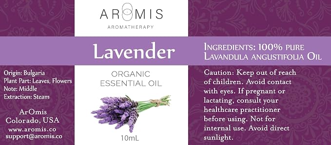 ArOmis Organic Lavender Essential Oil - Therapeutic Grade - 10ml (.34 Fl Oz) 100% Pure, Premium, Undiluted, Oils Perfect for Aromatherapy Diffuser