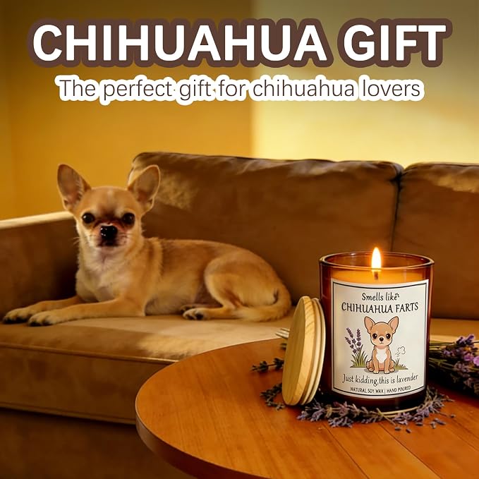 Chihuahua Candle Gifts for Women - Chihuahua Dog Farts Candle Dog Mom Decor Themed Gifts for Women for Pet Lovers Crafted by Natural Soy Wax Lavender Scented Candle ecoration for Birthday