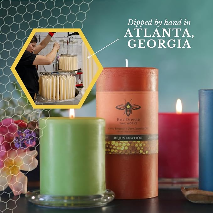 Big Dipper Wax Works Beeswax Aromatherapy Candle, Rejuvenation, Pillar Candle, Sweet Orange & Clove Bud Scented, 40-Hour Burn, Pure Essentail Oils, 2" x 4.75"