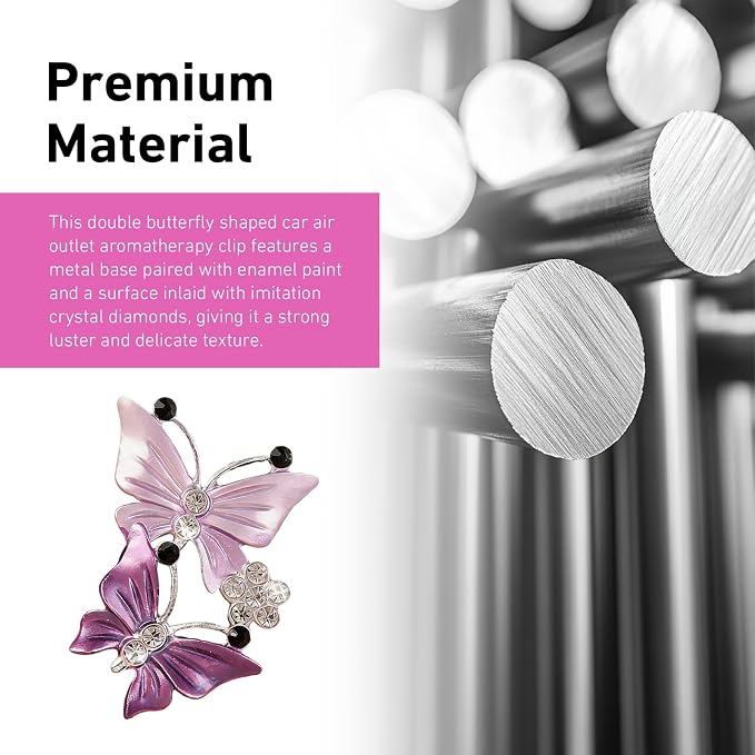 4 PCS Dual Butterfly Car Air Vent Clips, Car Air Vent Shimmering Rhinestone Butterfly Decoration Clips, Smell Diffuser for Horizontal Vertical AC Export, Universal for Most Vehicles (Purple)