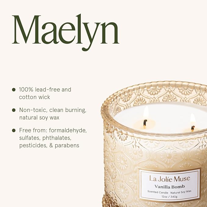 LA JOLIE MUSE Vanilla Zest Scented Candles for Home, Natural Soy, 2-Wick | Large Jar Luxury Candle, Clean Non Toxic, Gift for Women & Men, Decorative Gourmand Candles, Lemon Coconut Bergamot,12 oz