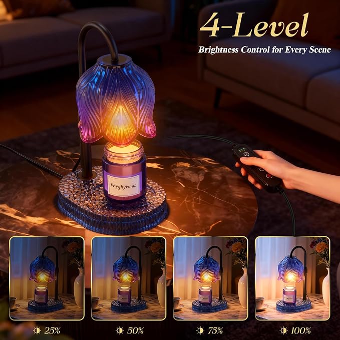 Candle Warmer Lamp with Adjustable Height - Flameless 4-Level Dimmable Wax Warmer, Timer Function & Stylish Design in Multiple Colors (Blue)