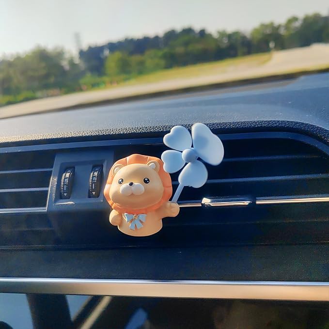 Cute Car Air Freshener Vent Clips, 3D Animal with Mini Fan Diffuser Vent Clip, Air Conditioning Decoration Car Accessories for Women and Men