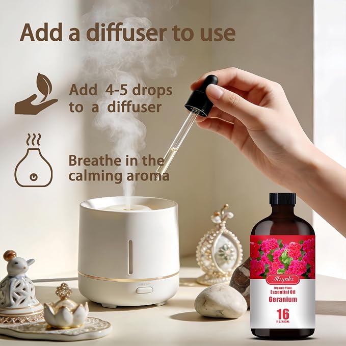Geranium Essential Oil, Geranium Oil for Skin Care, Diffuser, Humidifier, Massage, DIY Soap, Candle, Yoga, Gift Ready,Geranium Fragrance Oil - MLYNKL Essential Oils (16.33 fl oz / 490ml)
