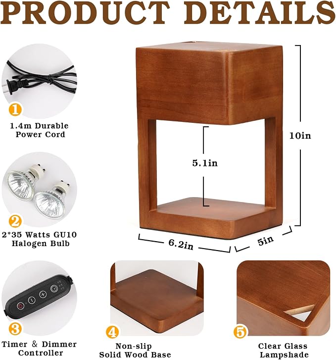 Wood Candle Warmer Lamp with Timer Dimmer, Birthday Gifts for Women Men Electric Candle Lamp Warmer for Jar Candles, 2 * 35 Watt Bulb, Home Decor Wooden Candle Lamp for Bedroom