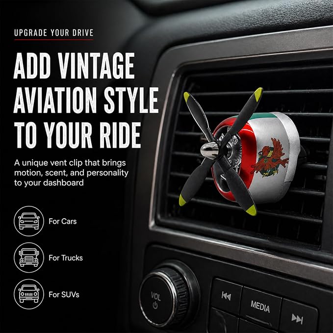 Airplane Propeller Car Vent Air Freshener 2 Pack with 2 Refill Pads, P-47 Inspired Vent Clip Diffusers, Vintage Aviation Car Accessories for Men(P47-SILVER-CHIEFTAIN-2SET)