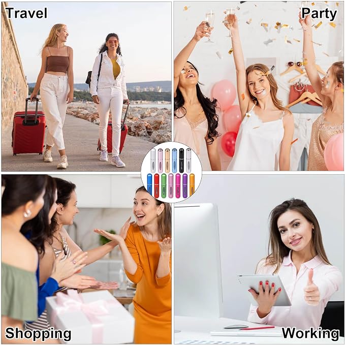 Travel Perfume Bottle Refillable, 13PCS Mini Portable Perfume Atomizer Set for 5ML On-the-Go Fragrance Refresh, Ideal for Frequent Travelers and Business Professionals