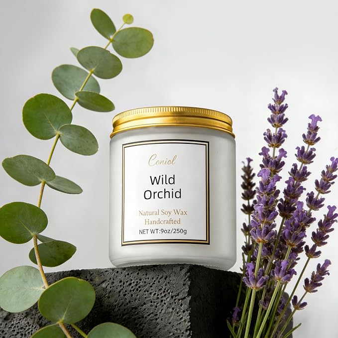 Wild Orchid Strong Scented Soy Candle for Home, Non Toxic Natural Aromatheraphy Candles, 50H Long Burning Smokeless Jar Candel, Home Fragance Gift for Stress Relief, Relax, Holiday (9oz)