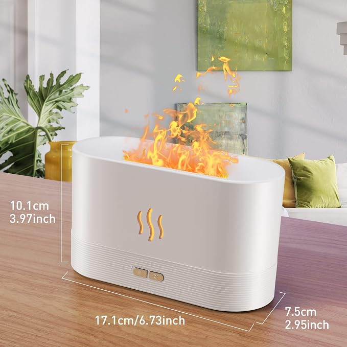 Essential Oil Diffuser, Flame Oil Diffuser - Aromatherapy Aroma Humidifier, Upgrade 7 Colors Noiseless - Perfect for Bedroom Home Office (180ml Classic Flame, White)