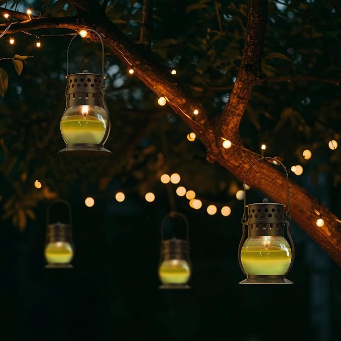 Citronella Candles Outdoor with Vintage Lantern - 3pcs 3.5oz DEET Free Lemongrass Scented Candles for Camping Patio Garden, Natural Citronella Soy Wax Candle, Gifts for Women