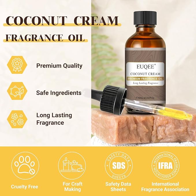EUQEE 2.02 Fl OZ Coconut Cream Fragrance Oils, Premium Fragrance Essential Oils with Glass Dropper for Diffusers, Soap Candle Making(60ml)