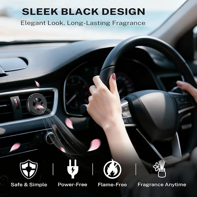 2 Pack Car Fragrance Holder Compatible with Bath & Body Works Refills (Not Included), Air Freshener Vent Clip or Visor Clip, Refillable Scent Holder, Easy to Open Car Diffuser (Classic Black)