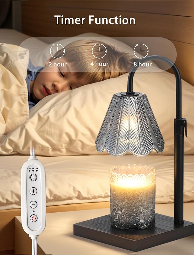 Candle Warmer Lamp with Timer & Dimmer, 2 Bulbs, Height Adjustable, Fit All Size Jar Scented Candles, Safe Aromatherapy Light for Sleep, Work, Yoga, Bedroom, Office, Gift (Smoky Gray)