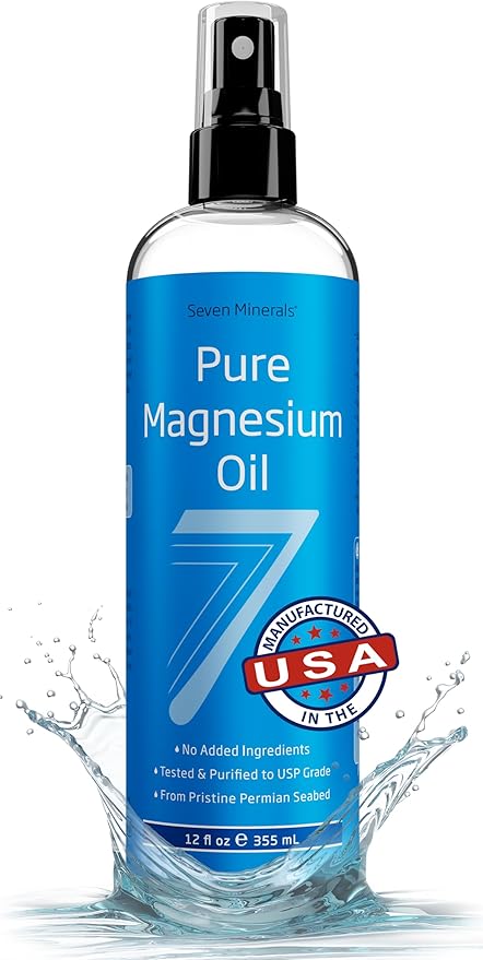 Seven Minerals Pure Magnesium Oil Spray, Big 12oz, USP Grade, Extra Strength, for Sleep, Feet, Muscle Pain, Cramps, Restless Legs - Mined in The USA. About 33,000mg of Mg | USP-grade magnesium chloride, Extra Strength for restless legs, sore muscles & ...