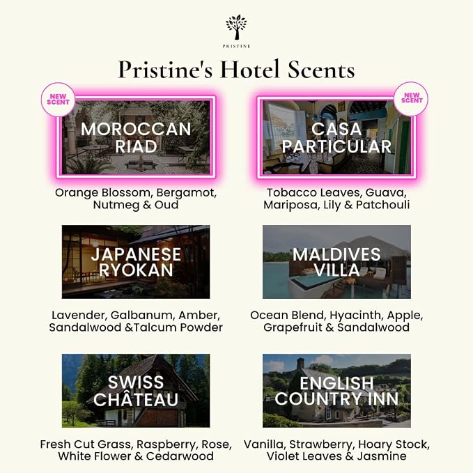 PRISTINE Top 6 Hotel Fragrance Oil Set for Water-Based Diffuser for Home, Humidifier, Home Scent (Casa Particular, Moroccan Riad, English Country Inn, Maldives Villa, Swiss Chateau, Japanese Ryokan)