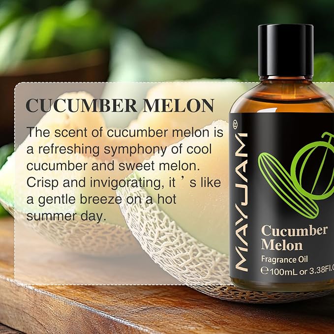 MAYJAM 100ML/3.38FL.OZ Cucumber Melon Fragrance Oils with Glass Dropper, Essential Oils for Diffusers for Home, Long Lasting Scented Oils for Diffusers Soap Candle Making