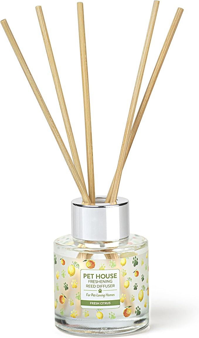Pet House Fresh Citrus Reed Diffuser with Bamboo Sticks, Long Lasting Pet Air Freshener - Scented Oil Diffuser for Home