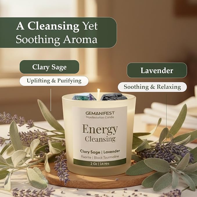 Energy Manifestation Crystal Candle, Non Toxic Soy Candle for Cleansing House Negative Energy, Valentine's Gift for Her/Him, Women's Wellness & Spiritual Healing