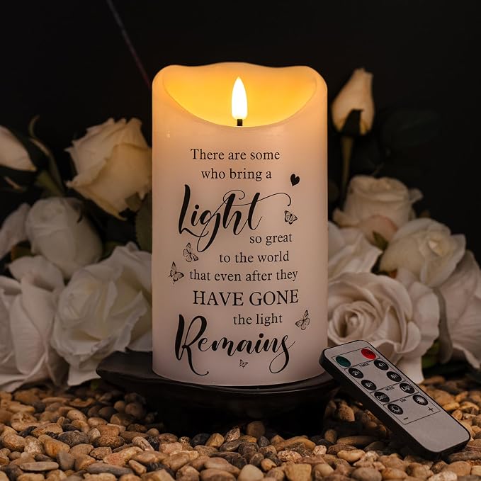 Flameless Memorial Candle, Real Wax LED Light with Remote Sympathy Bereavement Gifts for Loss of Loved One Sympathy Candles for Loss of Mother Father Mom Dad Son Remembrance Gifts (4" x 7")