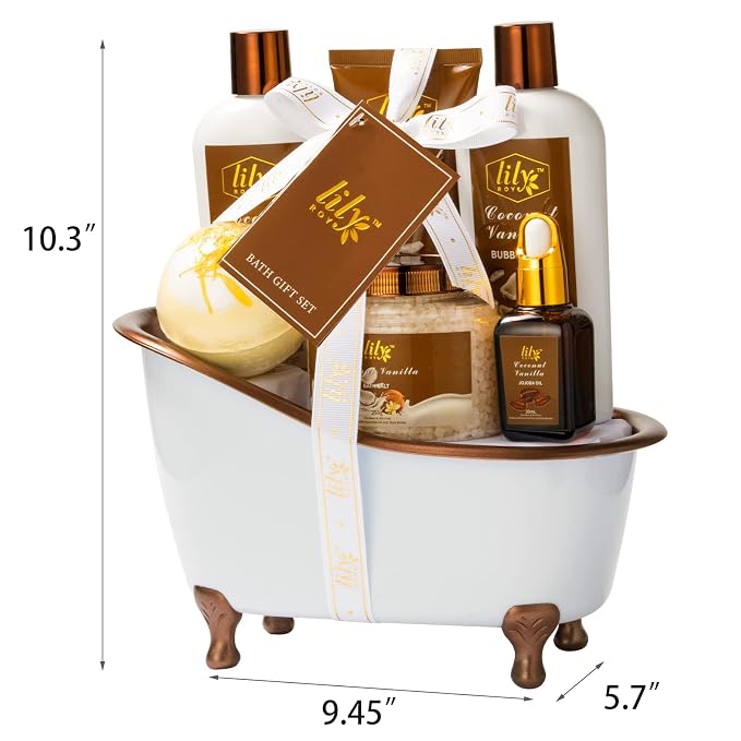 Coconut Vanilla Spa Gifts Bath Kit, 7Pcs Moisturizing Gift Set for Women Men
