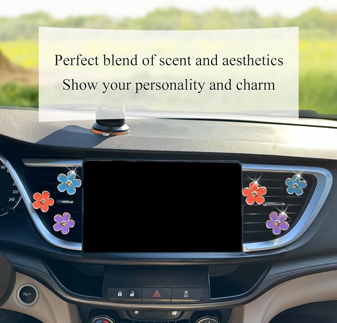 ORIESSE 6pcs Flower Car Air Freshener Vent Clips,Purple Orange Blue Daisy Flowers Air Vent Clip Car Accessories for Women 3.3cm/3cm Flower Girly Vehicle Decor,Refillable Diffuser