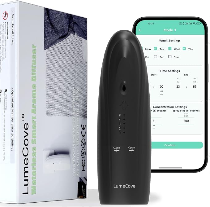 Waterless Smart Oil Diffuser - Bluetooth App Control, Home Scent Diffuser for Office & Large Room, Quiet Aromatherapy Essential Oil Diffuser 5.63oz Oils Gift Set (Ships Separately)