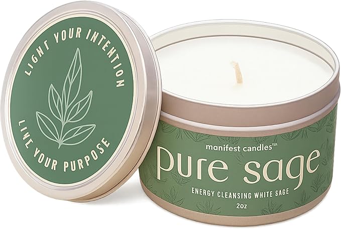 Manifest Candles, White Sage Candles for Cleansing House Negative Energy, 45 Hour Burn, Pure Sage Smudge Candle, Positive Energy Meditation Candle, Aromatherapy Candle, Spiritual Gifts, Healing Sage