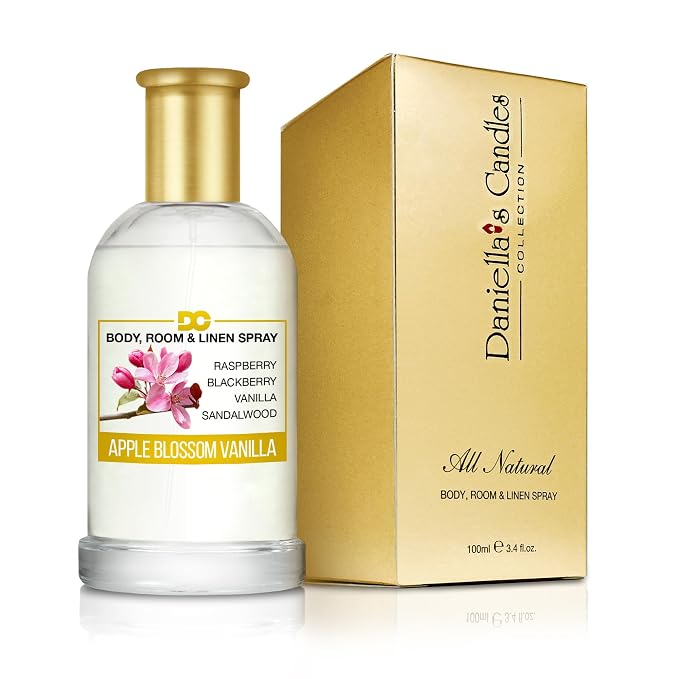 Daniella's Candles Apple Blossom Vanilla Perfume Body Room and Linen Spray, Natural Body Mist & Room Spray - 100ml/3.4oz