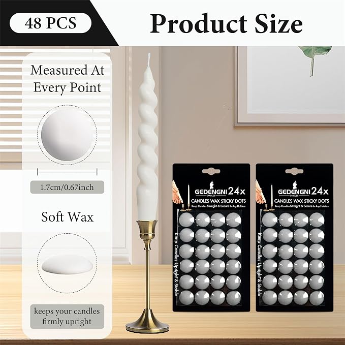 48pcs White Art Deco Taper Candle Wax Dots - Adhesive, Soft Wax for Any Candle Holder - Unscented