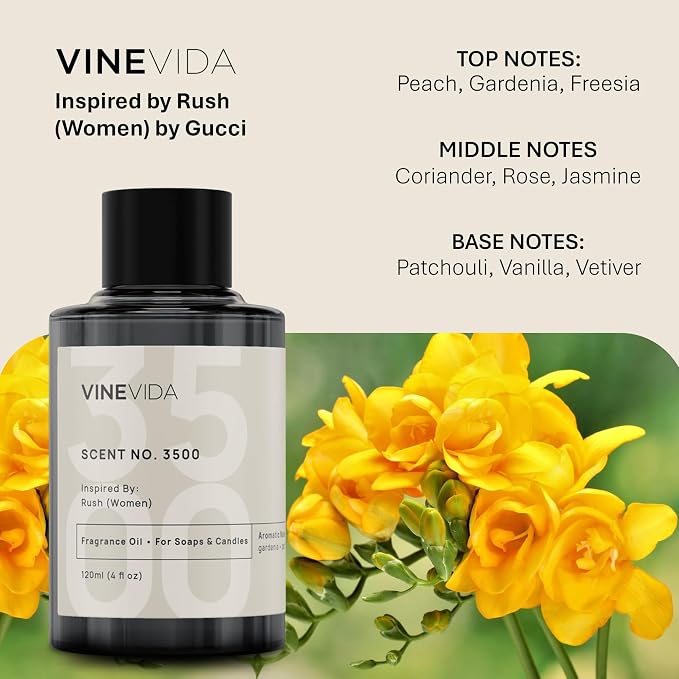 VINEVIDA Scent NO. 3500 Fragrance Oil - 120mL (4oz) - Inspired by: Rush (Women) Fragrance Oil for Candle Making - Made in USA Candle Scents Scents for Soap Making