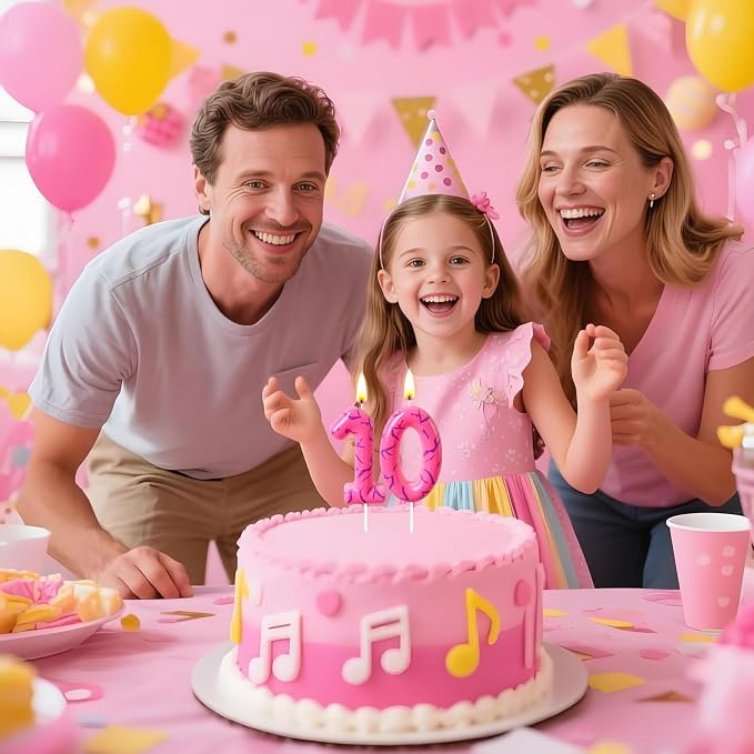 Number 10 Birthday Candle for Cake – Pink Gradient Number Candle with Mystic Rune Pattern, Decorative Cake Topper for Anniversary & Celebration