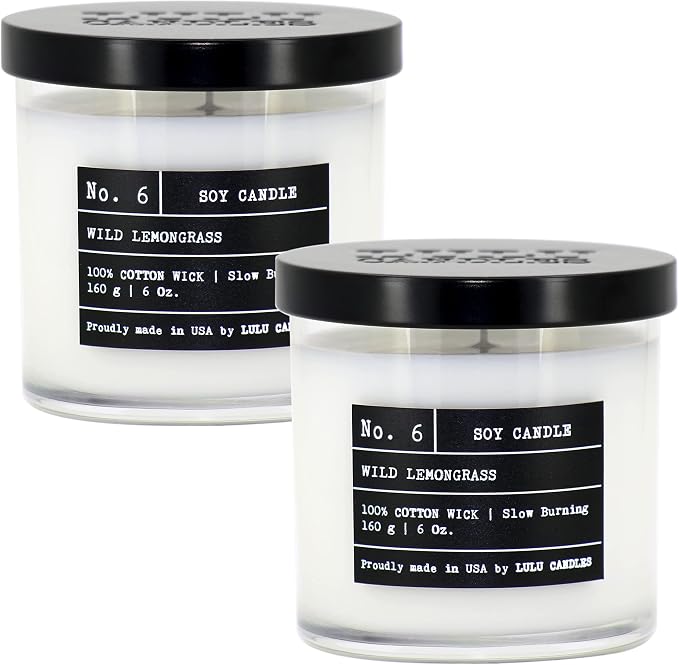 Lulu Candles | Wild Lemongrass | Luxury Scented Soy Jar Candle | Hand Poured in The USA | Highly Scented & Long Lasting (6 Oz. 2 Pack)