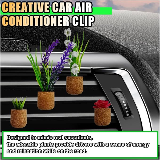 4PCS Plant Air Freshener Vent Clip, 3D Artificial Plant, Cute Mini Car Flower Vase Diffuser, Creative Car Aromatherapy, Interior Decoration Accessories