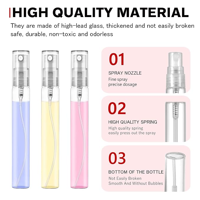 Mini Spray Bottle 10ml, Refillable Glass Spray Bottle, Glass Bottle Atomizer, Perfume Mouthwash Atomizer for Cleaning Refillable Container for Travel, Essential Oils, Perfume 40 Pcs, 10ml