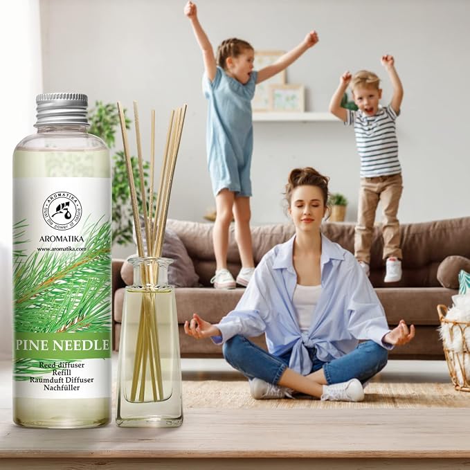 Pine Diffuser Refill 6.8 Fl Oz - Fresh & Long Lasting Fragrance - Scented Reed Diffuser - Diffuser Oil Refill - for Aromatherapy - Home - Office - Air Fresheners w/Natural Essential Pine Needle Oil