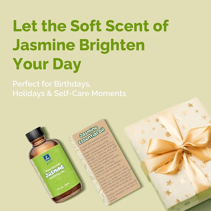 GM Gumili Jasmine Essential Oil 4 Oz, 100% Pure Jasmine Oil for Diffuser, Skin, Hair, Body & Face, Perfume, Floral Scent for Relaxation, Aromatherapy & Massage
