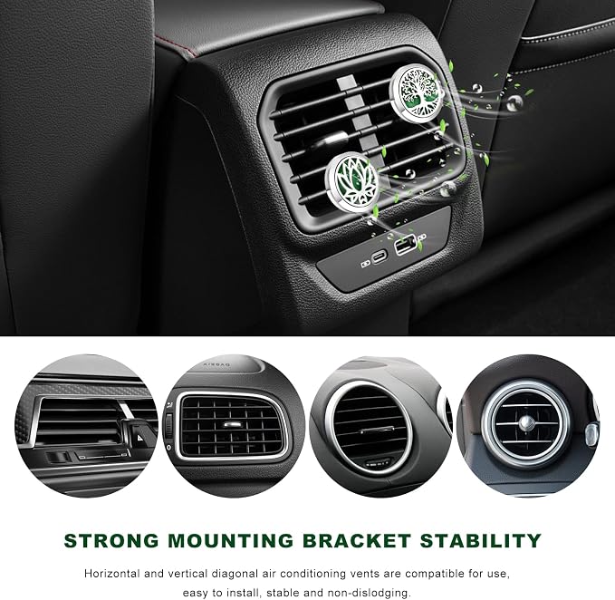 2 PCS Car Diffuser Vent Clips, Tree Pattern Essential Oil Diffuser Vent Clips with 12 Felt Pads, Stainless Steel Auto Air Fresheners Decorative Locket Clip for Women Men (Silver)