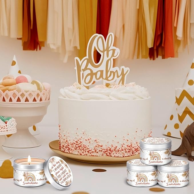 MTLEE 24 Pcs Boho Baby Shower Party Favors Candles Lavender Scented Baby Shower Favors for Guests Rustic Tealights Candles Gender Reveal Return Gifts (1.2 oz, Khaki)
