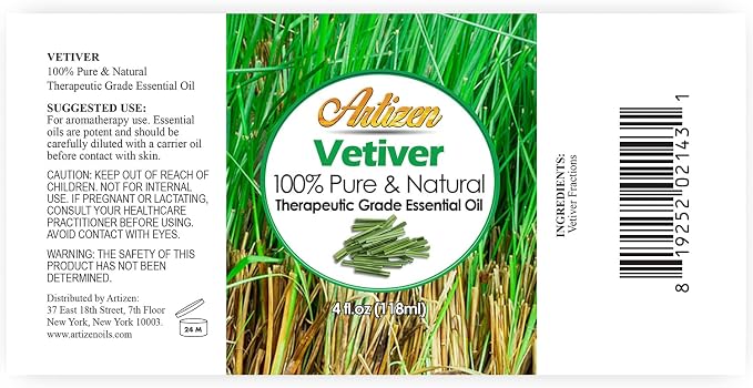 Artizen 4oz Oils - Vetiver Essential Oil - 4 Fluid Ounces