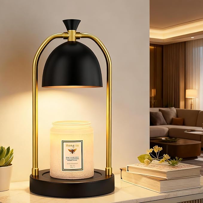 Hong-in Candle Warmer Lamp with Timer & Dimmable, Cozy Birthday Gift for Women Mom, Modern Home Decor House Warming Gifts Wax Melt Warmer for Jar Candles with 2 Bulbs (Black)